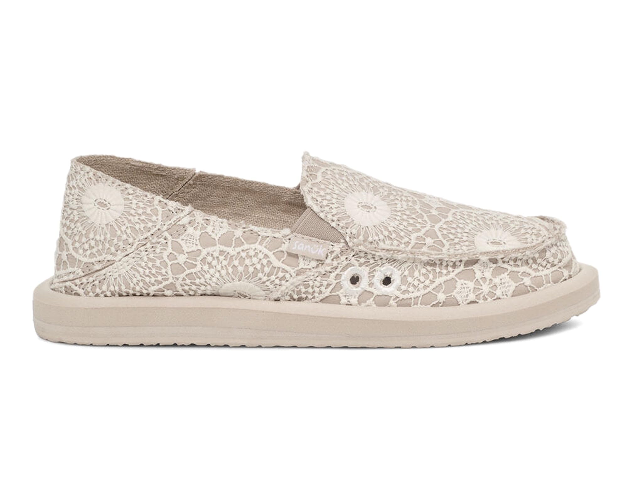 Sanuk Donna Crochet – Women Loafers, White Oatmeal, 5