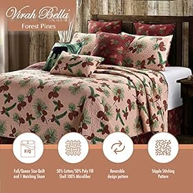 Virah Bella 3 Piece Full/Queen Cabin Quilt Bedding Set - Forest Pines - Rustic Country Reversible Patchwork Comforter… 61GFabuL7JL