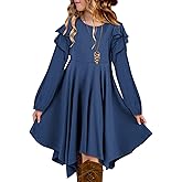 blibean Girls Long Sleeve High Low Dresses Tween Cute Swing Dress Size 6-15 Years
