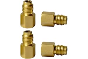 3DSKY R134A Refrigerant Tank Adapter, 6015 and 6014 AC Adapter Fitting Kit, 1/2" ACME Female to 1/4" SAE Flare, 1/4" SAE Female to 1/2" ACME Male for Vacuum Pump and Refrigerant Can Taps (4 Pcs)