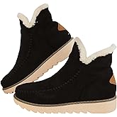 Ankle Boots for Women Men,Faux Fur Lined Suede Ankle Booties,Side Zipper Vintage Snow Boots,Round Toe Flat Heel Walking Shoes Unisex,Outdoor Anti-Slip Short Booties,Comfort Warm Winter Shoes