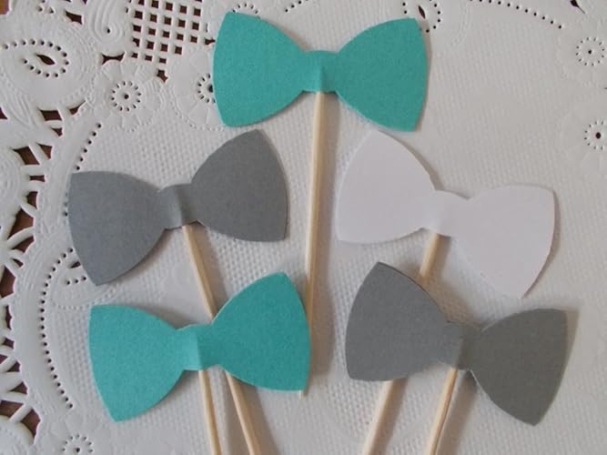 Amazon Com Teal White And Grey Bow Tie Cupcake Toppers Food Picks Amazon Com Teal White And Grey Bow Tie Cupcake Toppers Food Picks