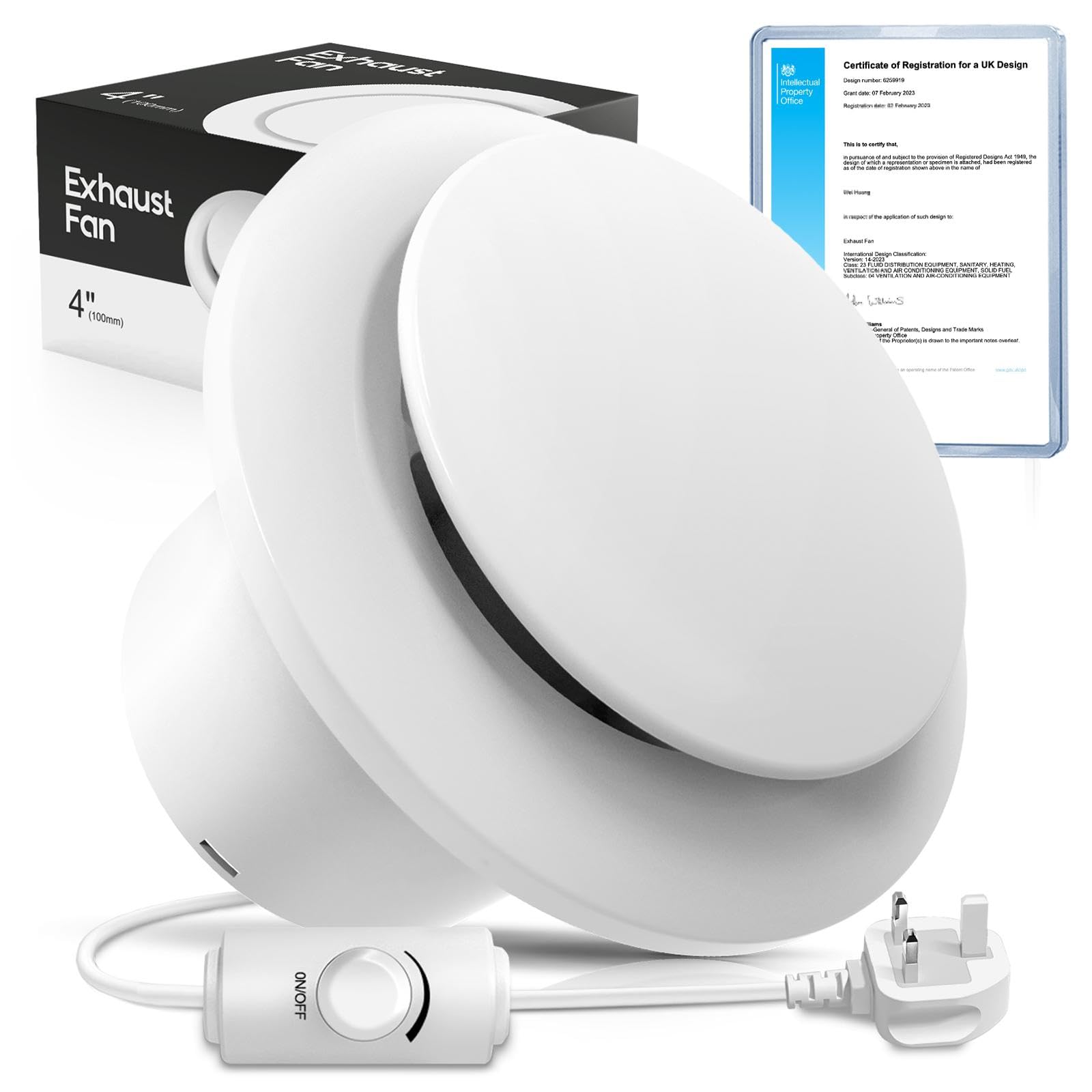 SBONNI 4 inch Silent Extractor Fan for Bathroom - Adjustable Speed,Upgraded Powerful and Energy-Efficient Ventilation Fan, Long-Lasting, IPX4 Waterproof, Wall or Ceiling Mount for Shower Toilet Attic