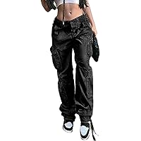 Hotmiss High Waist Baggy Cargo Jeans for Women Flap Pocket