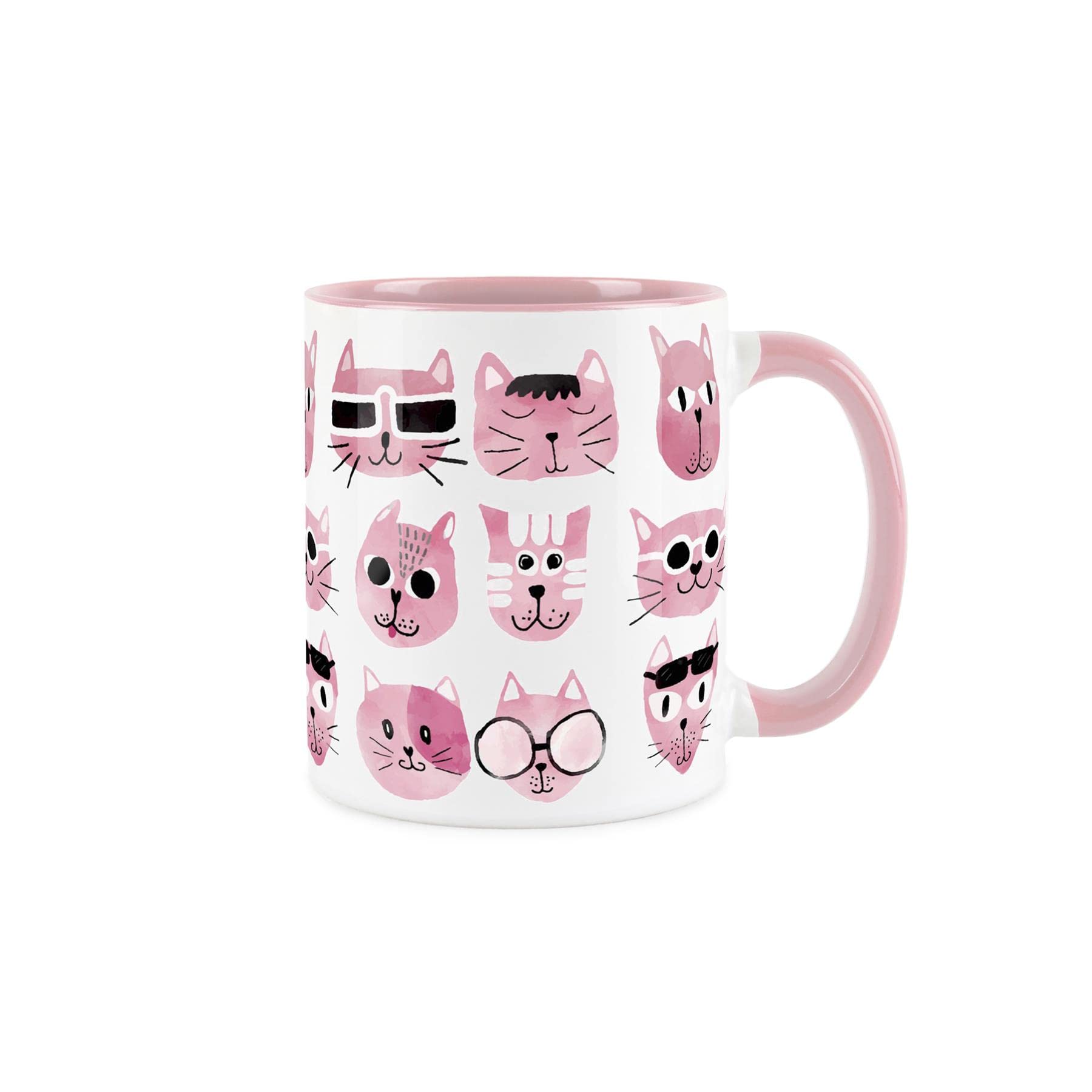Cat Mug Cats Owner Cartoon Faces Fun Pink and White Cat Lover Gift - Secret Santa Present