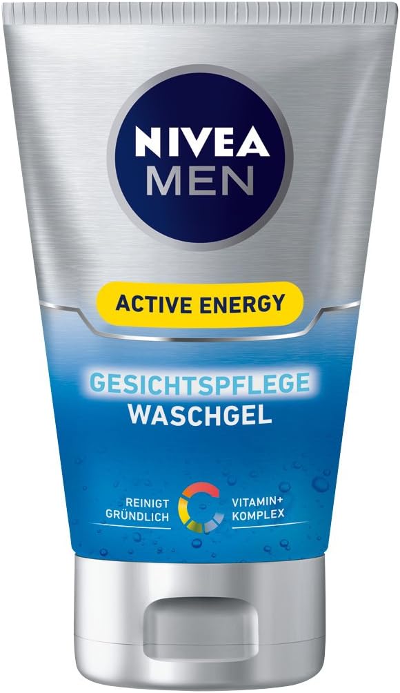 Nivea Men Face Wash Gel Pack of 2 x 100 ml Tube, Active Energy