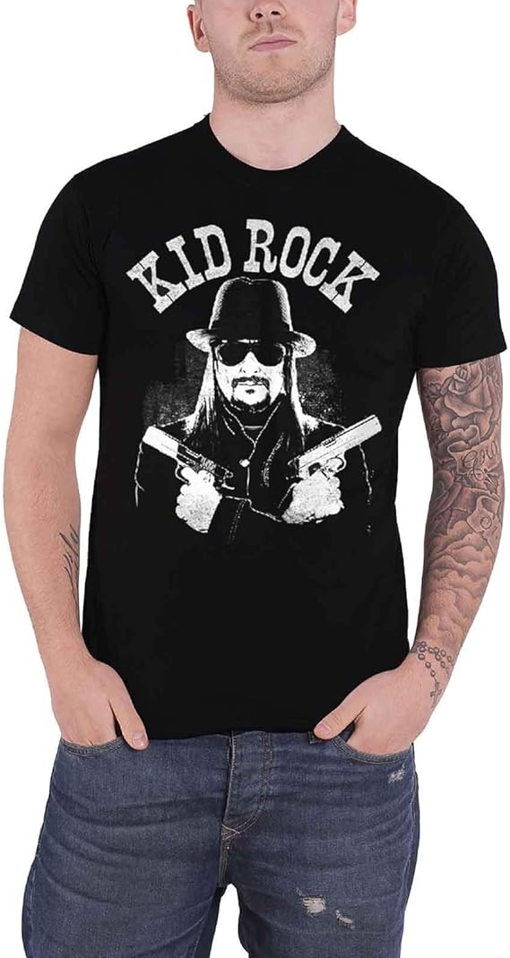 Kid Rock T Shirt Crossed Guns Distressed Logo Mens Black Amazon.co.uk
