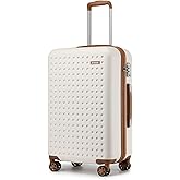 Kono 24 Inch Luggage Medium checked Lightweight Hardside Suitcase with Spinner Wheels & Built-in TSA Lock, Cream White