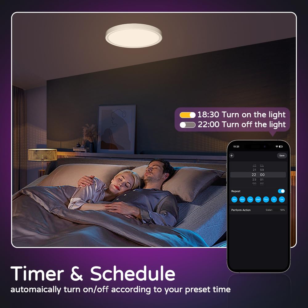 Digiray LED Smart Flush Mount Ceiling Light Fixture with Remote Control, 12 Inch 30W RGB Modern Ultra-Thin Round Close to Ceiling Light 2700K-6500K 3 Color for Bedroom Kitchen Living Room Hallway