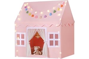 Senodeer Kids Play Tent Indoor: with Mat, Tassel Garland, Star Lights - Small Pink Girl Tent Playhouse for Toddlers Kids Toys
