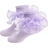 PLZSITDOWN Girls Ruffle Socks Lace Frilly Cotton Turn Cuff Dress Socks