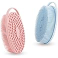 Soft Silicone Body Scrubber 2 PCS Silicone Body Shower, Silicone Loofah 2 in 1 Bath and Shampoo Brush, Body Scrubber Shower Cleaning Exfoliating Use for Sensitive Skin, Lather Well(Pink and Blue)