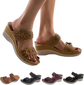 Amazon.com: Sursell Women's Comfy Orthotic Sandals, Dotmalls Vintage Flower Orthopedic Slippers 
