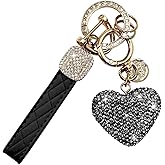 XiuXiuPi Car Keychain for Women Cute with Rhinestone Heart Shape –Wristlet Bling Girl Key Chain for Car Keys, Purse Charms