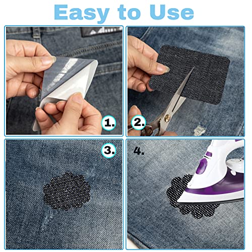 GYGYL 12 Pieces Premium Quality Denim Iron-on Jean Patches, Inside & Outside Strongest Glue 100% Cotton of Deep Blue Repair Decorating Kit, Size 3