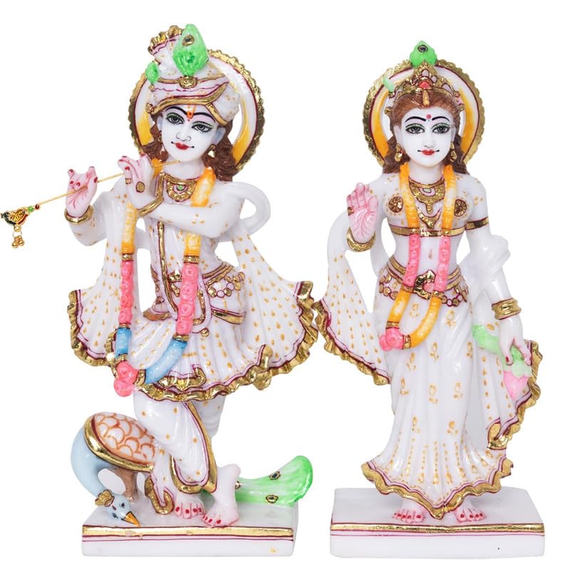 Photo 1 of GLOOKS Radha Krishna Marble Dust Idol – 12 Inch Radhey Shyam Statue (White Gold)