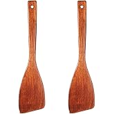 LorisArm 12.8-inch Cherry Wood Spatula 2 Pack, Long Handle Flat Wooden Spatula Cooking Utensils for Nonstick Cookware, Kitchen Spatula for Cooking Flipping, Serving, Scraping & Turning