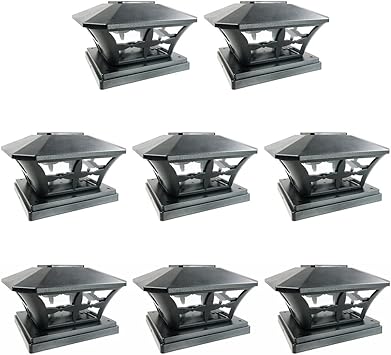 paquete de 8 lamparas de jardin de pvc con diseno de madera iglow luz led smd de 6 x 6 pulgadas color blanco o negro para exteriores para postes