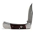 ARIAT Large Folding Knife - 3-3/8" Smooth 3CR13 Steel Blade with Back Lock and Brown Wood Handle