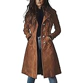 utcoco Womens Long Suede Trench Coat Single Breasted Leather Trench Overcoat with Pocket