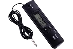 Electronic LCD Digital Temperature Meter, Thermometer Probe Sensor with Large LCD Display Wired for Refrigerator, Black