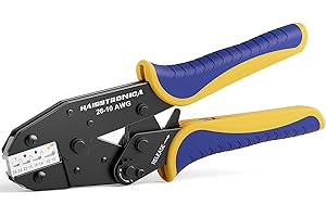 haisstronica Crimping Tool For Heat Shrink Connectors-AWG 22-10 Ratchet Wire Terminal Crimper-Ratcheting Crimper Tools-Available For Insulated Nylon Connectors and Electrical Wire Connectors HS-8327