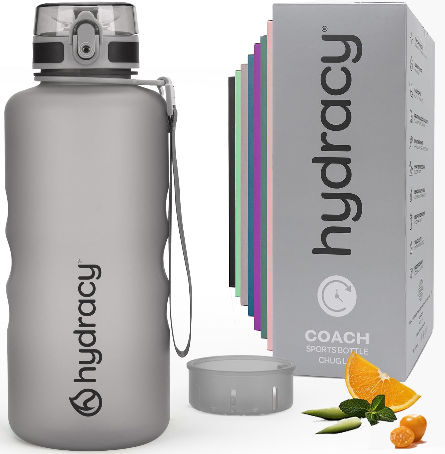 Hydracy Water Bottle with Time Marker - Large 2 Litre BPA Free Bottle & No Sweat Sleeve - Leak Proof Gym Bottle with Fruit Infuser Strainer & Times to Drink - Ideal for Fitness, Sports & Outdoors