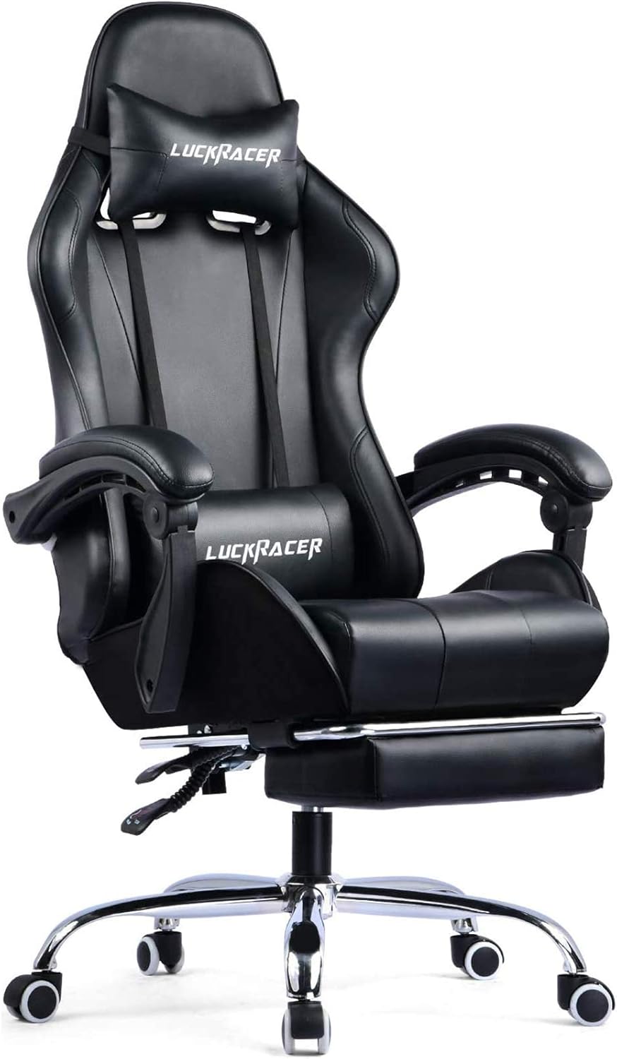 Amazon Co Jp Luckracer ゲーミングチェア マッサージ機能腰痛対策 オフィスチェア オットマン 合金ベース Gm001 Black L ホーム キッチン