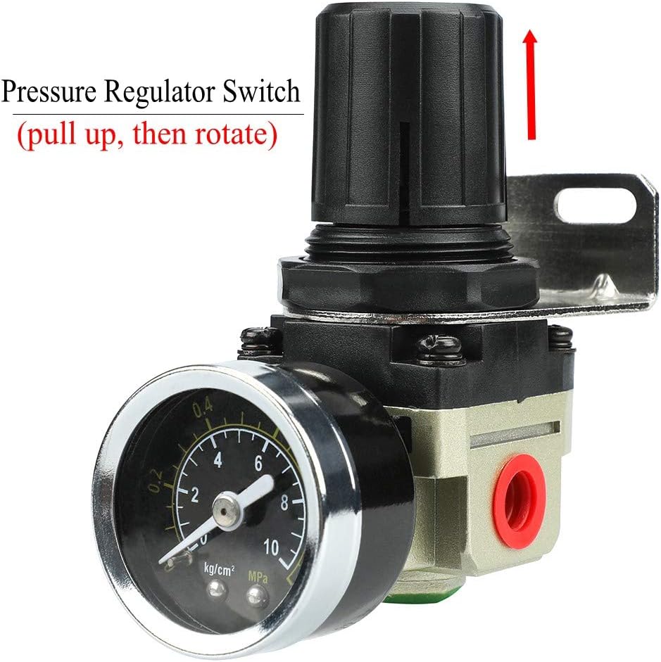 Compressed Air Filter Regulator Lubricator Combo with Gauge 1/4" NPT Poly Cup with Aluminum Alloy Cover, Manual Drain, 5 μm - Image 4