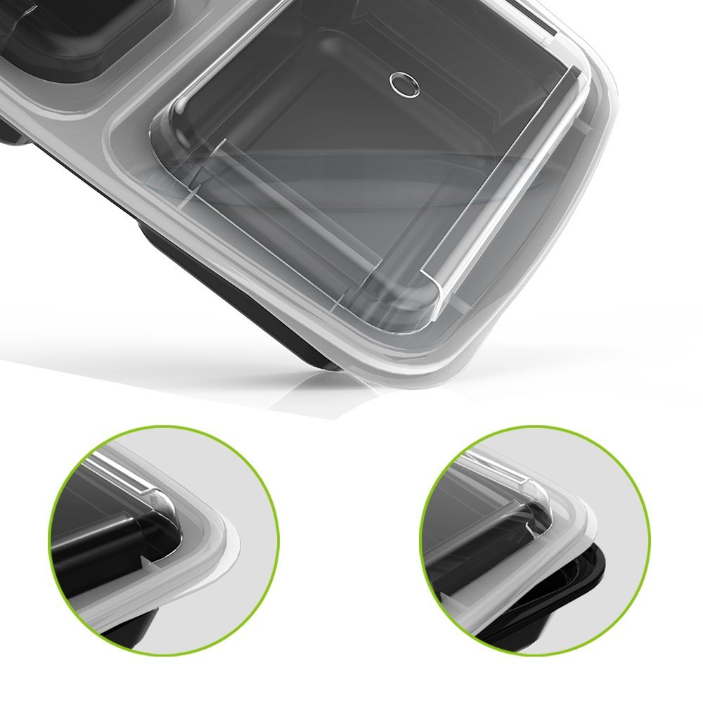 Homgeek 15-Pack Meal Prep Containers 3 Compartment BPA-Free Food Storage Stackable Reusable Microwave Dishwasher & Freezer Safe Bento Lunch Boxes with Airtight Leads for Portion Control