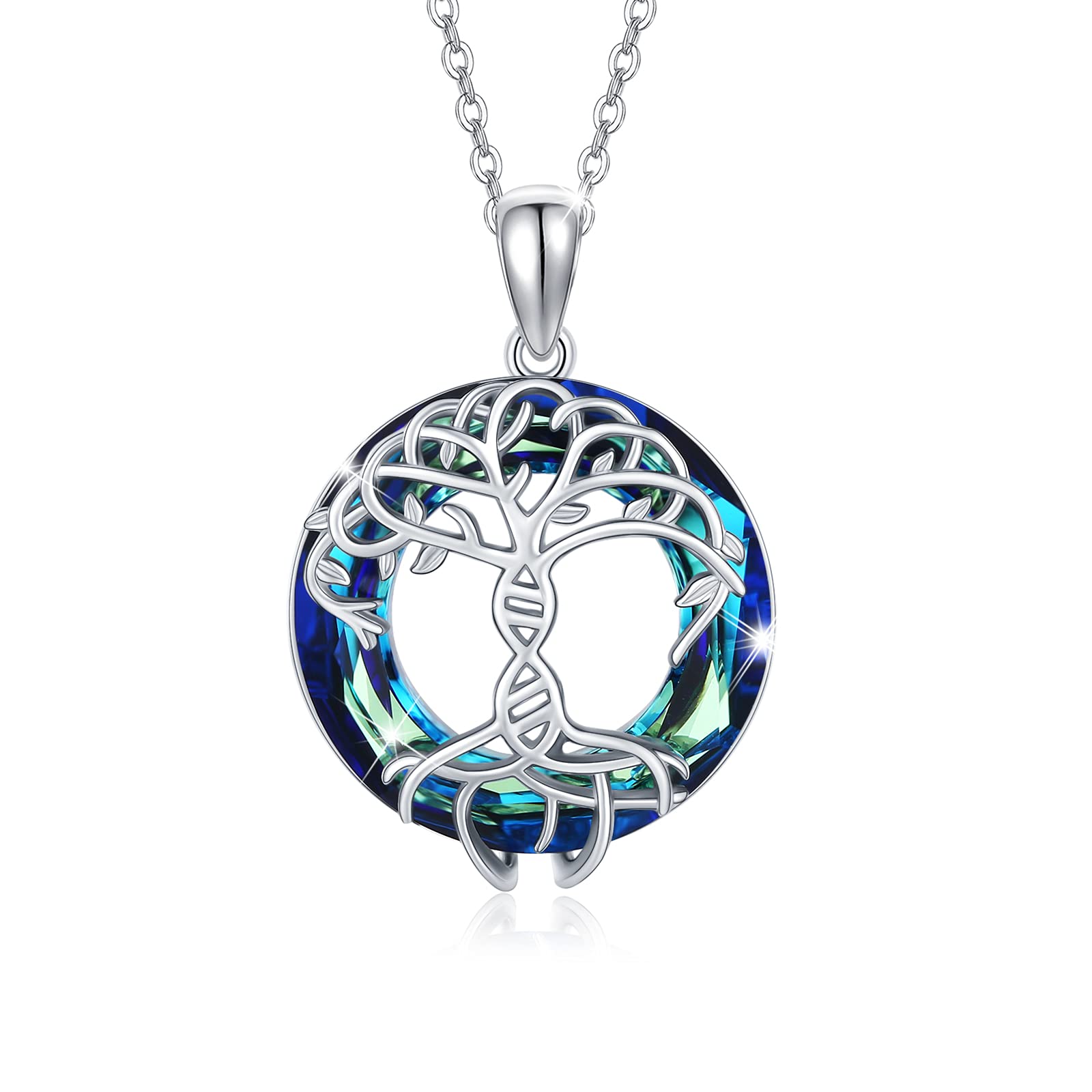 Tree of Life Necklace Women's Sterling Silver 925 Tree of Life Necklace Round Crystal Pendant Necklace Tree of Life Women Jewellery for Her Mum Girlfriend Girl Wife Mother's Day Gift Valentines