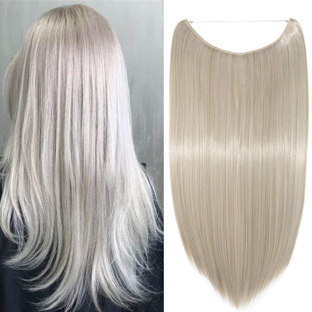Silk-co One Piece Straight Wire String Hairpiece Extensions 20in Wire on Hairpiece Invisible Heat-Resistant Blond&Silver Grey — image 1