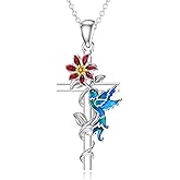 VLXQW Colorful Hummingbird Necklaces for Women 925 Sterling Silver Hummingbird Pendant Necklaces Bird Jewelry for Christmas Anniversary
