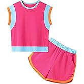 Gaupafmb Girls Clothes Color Block Sleeveless Tank Top with Shorts 2PCS Summer Outfits