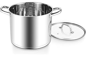 E-far 12 Quart Cooking Stock Pot, Large Stainless Steel Pot for Canning Simmering Stewing, Heavy Duty Cookware with Tri-ply B