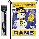 Los Angeles Rams Holiday Snowman Garden Flag and Flagpole Mount
