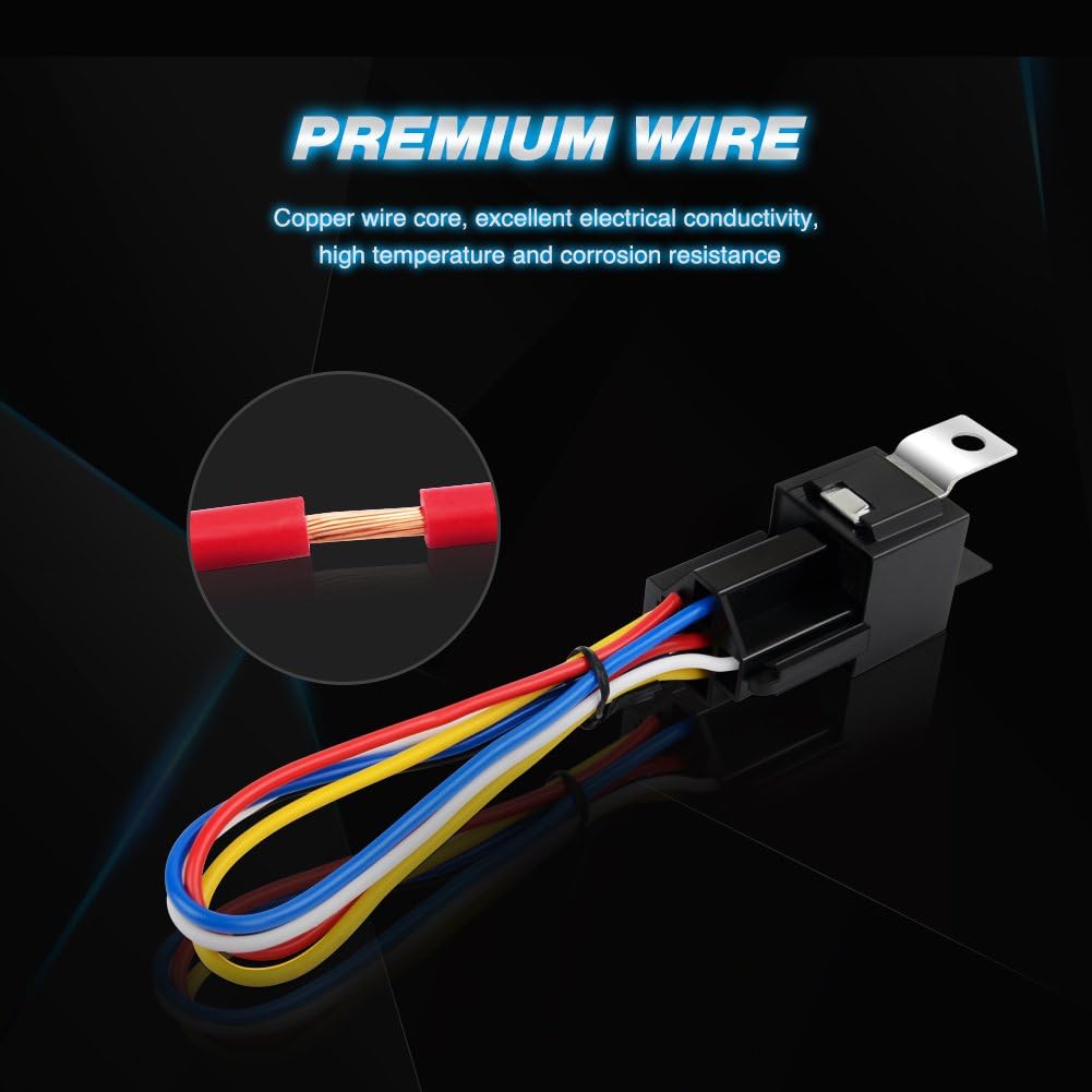 Nilight 50003R Automotive Set 5-Pin 30/40A 12V SPDT with Interlocking Relay Socket and Wiring Harness-5 Pack, 2 Years Warranty: Automotive
