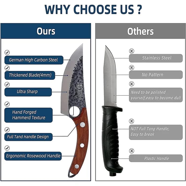 RITSU Viking Knife - 6 Inch Boning Knife Hand Forged Butcher Knife ...