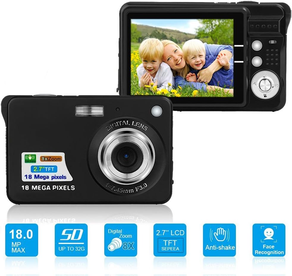 HD Mini Digital Camera with 2.7 Inch TFT LCD Display, Digital Video Camera Black- Sports,Travel,Camping,Birthday&Christmas Gift (Black)