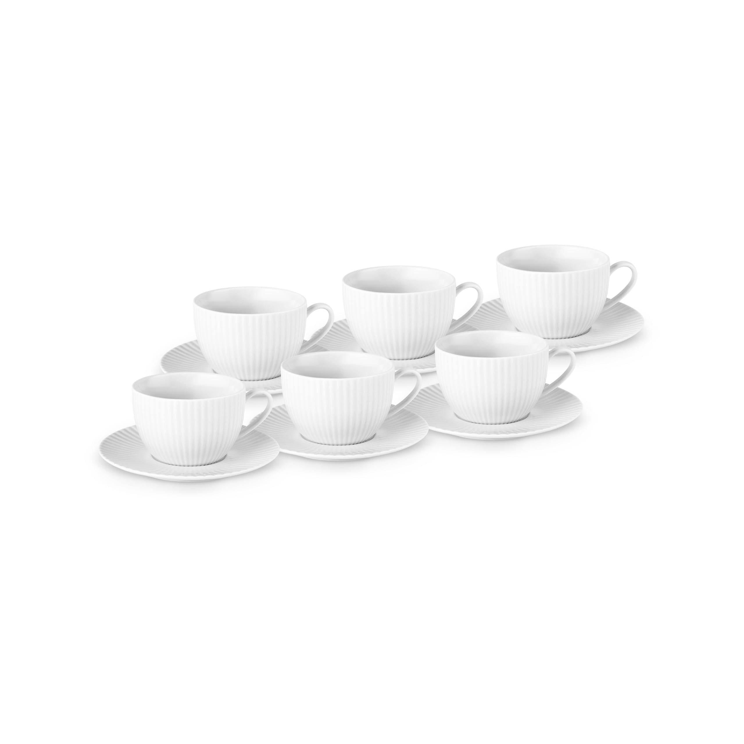 KARACA Seashell 12-Piece Porcelain Tea Cup & Saucer Set for 6, 200ml, Elegant Tea Cup Set with White Fluted Design, Ideal for Hot Beverages & Coffee