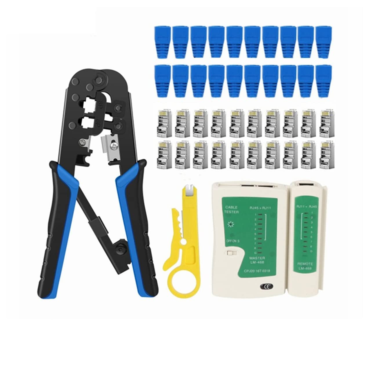 NAERSI All in One Crimping Tool Multunctional Networking Tools Strips Crimps and Cuts Cable for 6 and 8 Position Modular Plugs/Connectors(RJ45,RJ11/RJ12) Professional Network Tester (Cat 6)