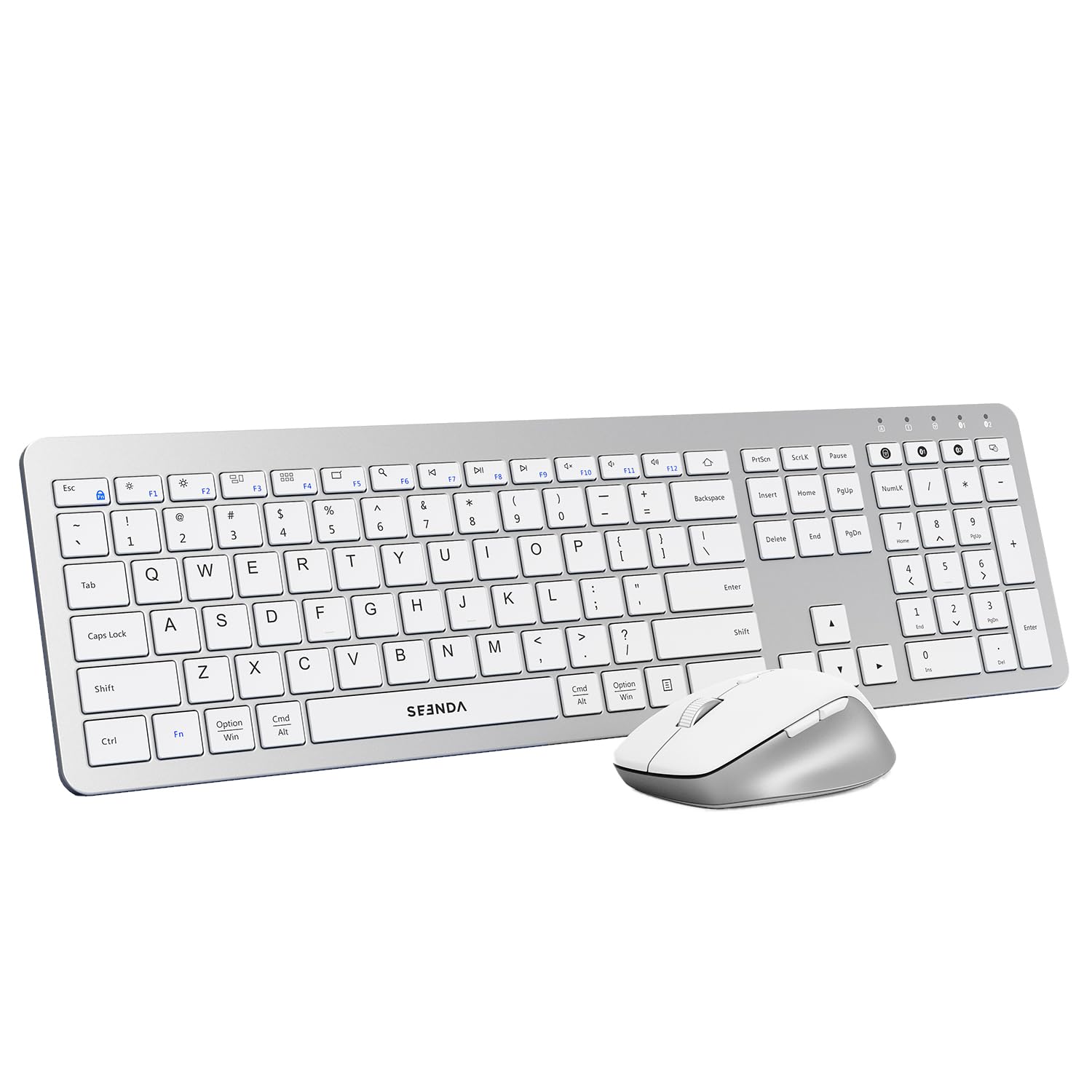 Photo 1 of seenda Bluetooth Keyboard and Mouse, Wireless Keyboard Mouse Combo 2.4G+Dual Bluetooth Multi-Device Connection Full Size Ultra-Slim Keyboard with Number Pad for Windows/Mac,White & Silver