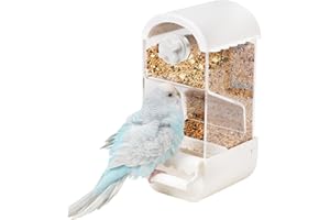 SQUSIMEI No Mess Parrot Automatic Feeder Anti-Scattering Bird Feeder for Cage Bird Food Bowl Container Parakeet Cage Accessories Finch Lovebirds Budgies Canary (Round Roofs)