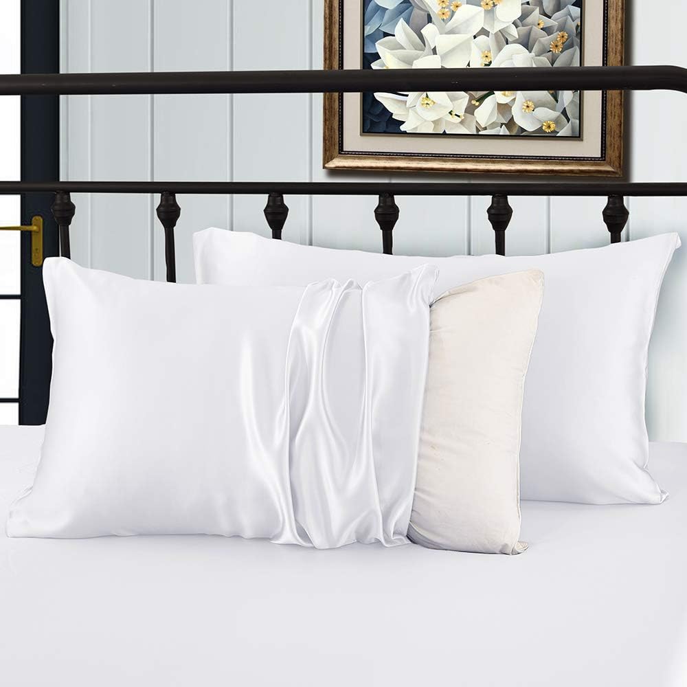 XUANDIAN White Satin Pillowcases King Silk Pillowcases for