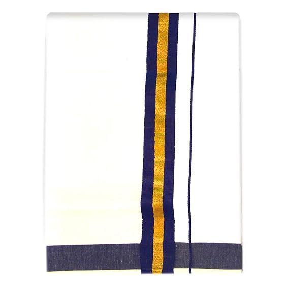 Mens Cotton Fancy Border Normal Dhoti (Size : FS-Per Piece - 2Mtrs) Color Blue