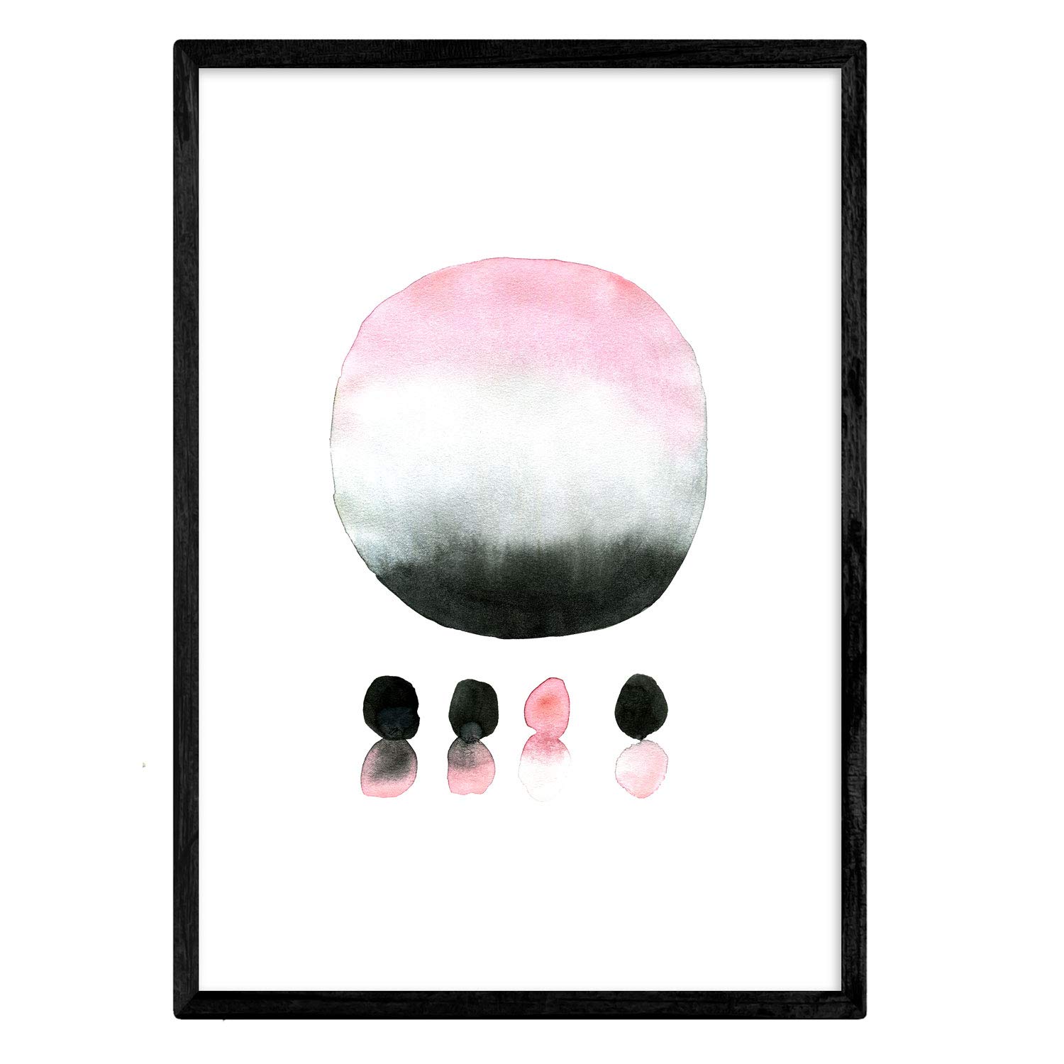 Nacnic Poster Abstract black circle pink. Colorful sheet with Nordic design. A4 size