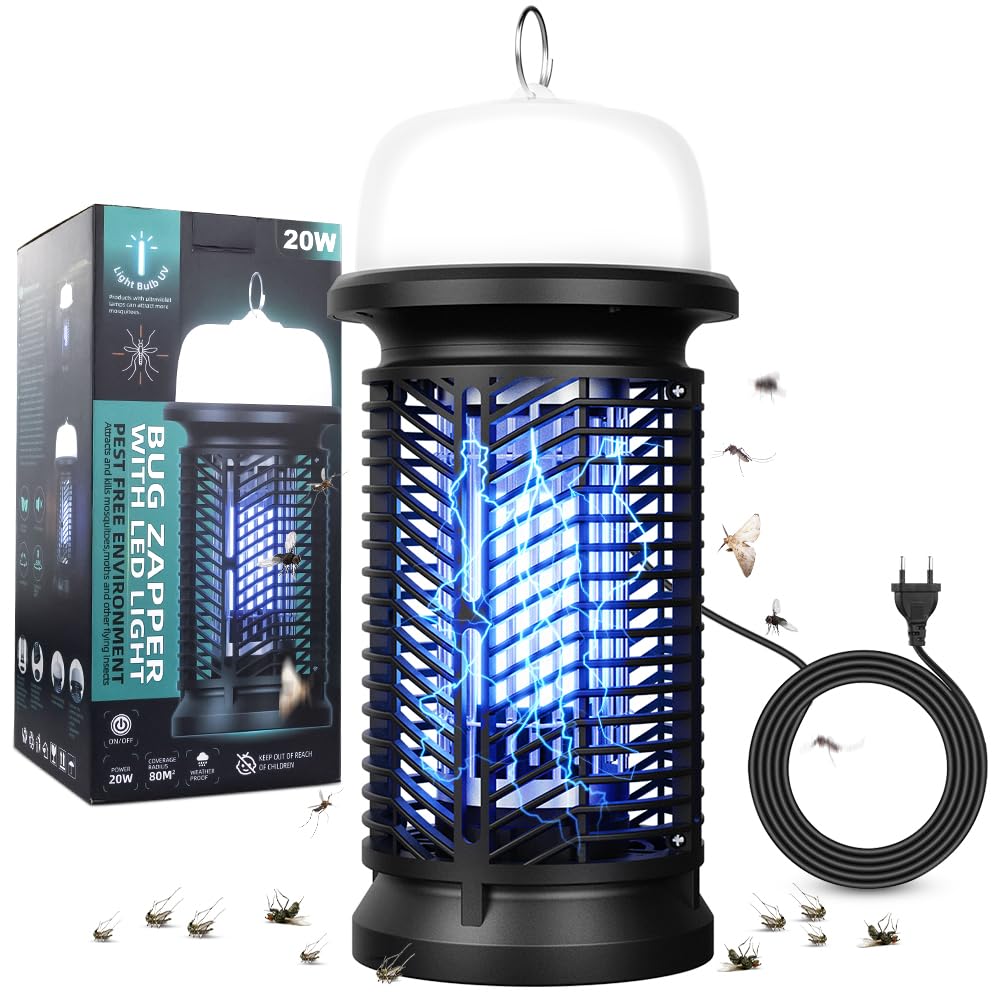 20 W Insect Killer Mosquito Lamp Electric with 9 W LED Light, 4500 V UV Mosquito Trap Mosquito Repellent Fly Catcher with 1.5 m Cable, Fly Trap Insect Trap for Indoor Bedroom Kitchen Office