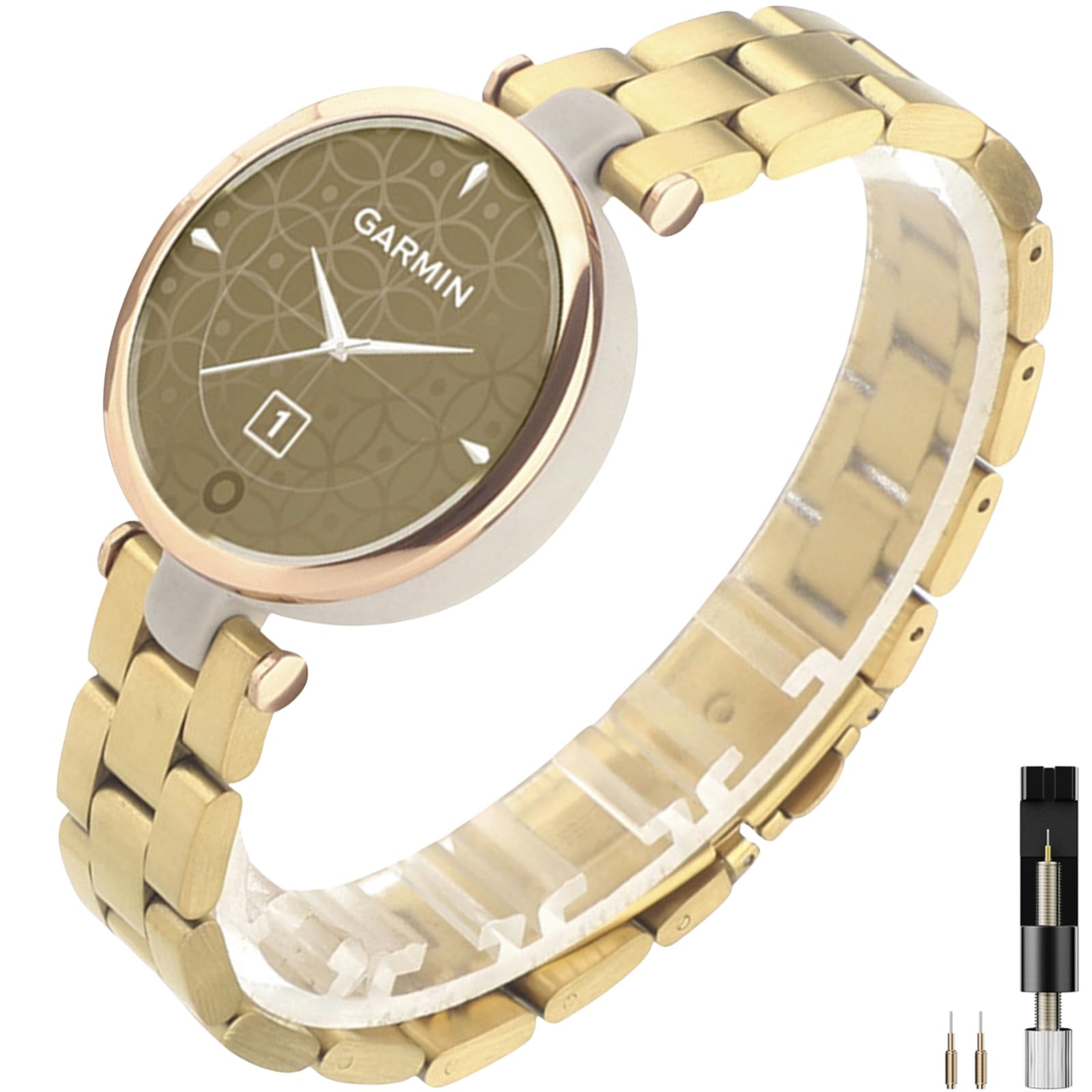 Miimall Compatible with Garmin Lily Strap, Metal Classic Stainless Steel Watch Band for Women Waterproof and Wear-Resistant Adjustable Replacement Slim Accessory Strap for Garmin Lily Smartwatch-Gold