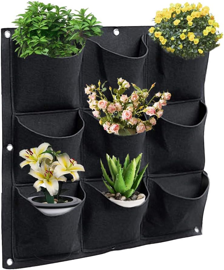 4-teilige Hängende Pflanztaschen Aus Filz – Wiederverwendbare Wandpflanzer Für Balkon & Garten (79,5x22 Cm, Schwarz)