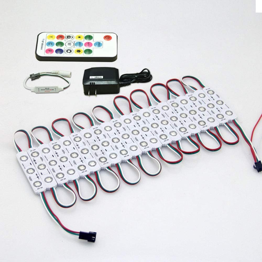 LEDNeighbor 20Pcs 12V RGB Modules 5050 SMD LED Modules Lights 0.72W 3 LED Modules Waterproof Light Lamp 12V Decorative Light IP65 Modules with Mini RF 14Keys WS2811 LED Controller